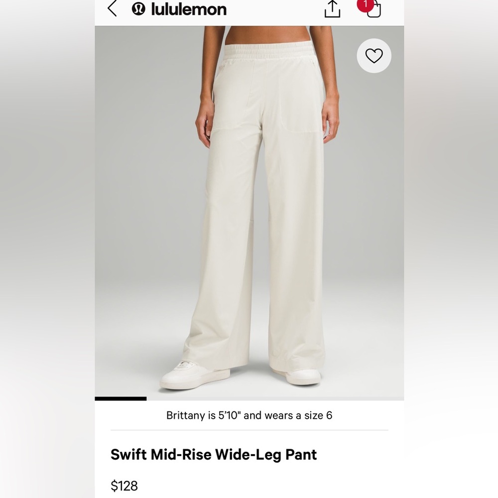 Lululemon Swift Mid-Rise Wide-Leg Pant Size 4 Bone/Cream